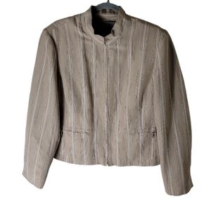 Evan Picone women's tan white striped zip front cropped blazer pkus size 16